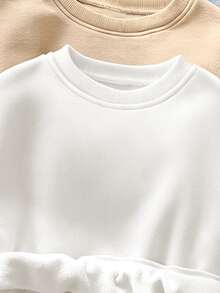 (5 Pcs) Autumn/Winter Girls' Fresh Minimalist Colorful Solid Color Basic Crew Neck Sweatshirt - Multicolor - View 6