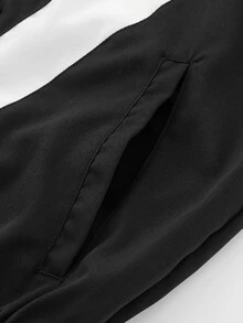 Manfinity EMRG Men's Retro Sport Black And White Colorblock Frog Button Stand Collar Jacket - Black and White - View 7