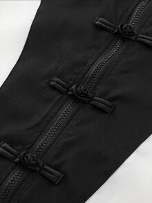 Manfinity EMRG Men's Retro Sport Black And White Colorblock Frog Button Stand Collar Jacket - Black and White - View 4