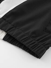 Manfinity EMRG Men's Retro Sport Black And White Colorblock Frog Button Stand Collar Jacket - Black and White - View 6