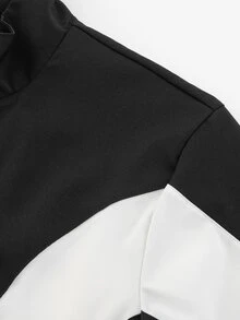 Manfinity EMRG Men's Retro Sport Black And White Colorblock Frog Button Stand Collar Jacket - Black and White - View 9