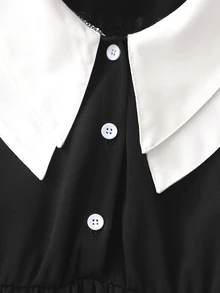SHEIN 女童秋冬款前開扣半開襟長袖彼得潘領中長版A字洋裝，可愛甜美學院風森系時尚洋裝 - 黑色 - 查看 4