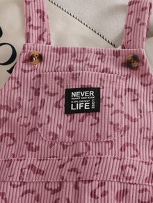 SHEIN Vintaside Kids 女嬰春/秋季粉色豹紋無袖寬腿吊帶褲 寬鬆直筒版型 可愛休閒 拍照用 親子套裝 - 粉色 - 查看 8