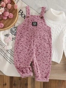 SHEIN Vintaside Kids 女嬰春/秋季粉色豹紋無袖寬腿吊帶褲 寬鬆直筒版型 可愛休閒 拍照用 親子套裝 - 粉色 - 查看 4