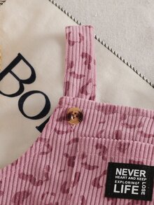 SHEIN Vintaside Kids 女嬰春/秋季粉色豹紋無袖寬腿吊帶褲 寬鬆直筒版型 可愛休閒 拍照用 親子套裝 - 粉色 - 查看 7