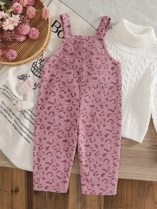 SHEIN Vintaside Kids 女嬰春/秋季粉色豹紋無袖寬腿吊帶褲 寬鬆直筒版型 可愛休閒 拍照用 親子套裝 - 粉色 - 查看 3