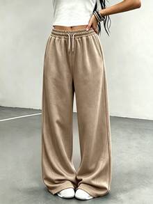 SHEIN Sparklyn Teen Girls Curved Leg Loose Khaki Sweatpants, Casual Fashion All-Match Versatile Sports Long Pants, Suitable For Dancing, School, And Sports - Khaki - View 4