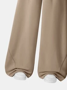 SHEIN Sparklyn Teen Girls Curved Leg Loose Khaki Sweatpants, Casual Fashion All-Match Versatile Sports Long Pants, Suitable For Dancing, School, And Sports - Khaki - View 7