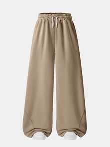 SHEIN Sparklyn Teen Girls Curved Leg Loose Khaki Sweatpants, Casual Fashion All-Match Versatile Sports Long Pants, Suitable For Dancing, School, And Sports - Khaki - View 3