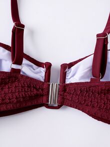 Travachic 女款夏季海灘純色抓皺性感時尚比基尼兩件式泳衣套裝 - 酒紅色 - 查看 7