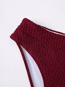 Travachic 女款夏季海灘純色抓皺性感時尚比基尼兩件式泳衣套裝 - 酒紅色 - 查看 5