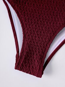 Travachic 女款夏季海灘純色抓皺性感時尚比基尼兩件式泳衣套裝 - 酒紅色 - 查看 6