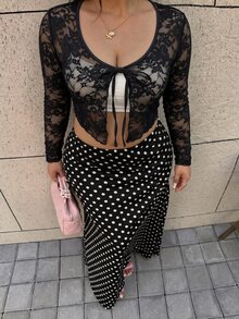 GalTyme Women's Plus Size Floral Flocked Pattern Top - Black - View 2
