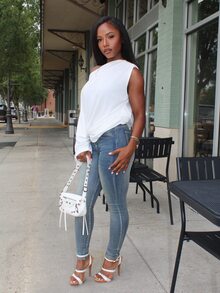 Steph T All White,Summer,Casual,Everyday White Top For Women,Y2K Street Sweet Style,Simple Basic Early Spring Music Festival Travel & Commute - White - View 6