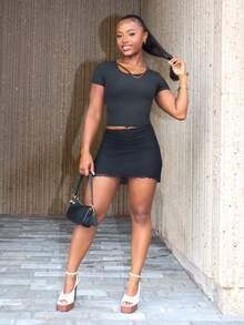 Steph T Valentine's Day Women Mesh Flocked Heart Mini Skirt Valentine Day Black - Black - View 3