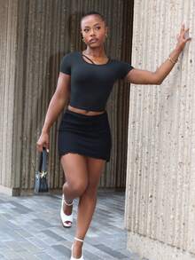 Steph T Valentine's Day Women Mesh Flocked Heart Mini Skirt Valentine Day Black - Black - View 5