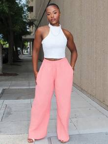 Steph T Women's Elegant Plaid Pants Pink - Pink - View 6