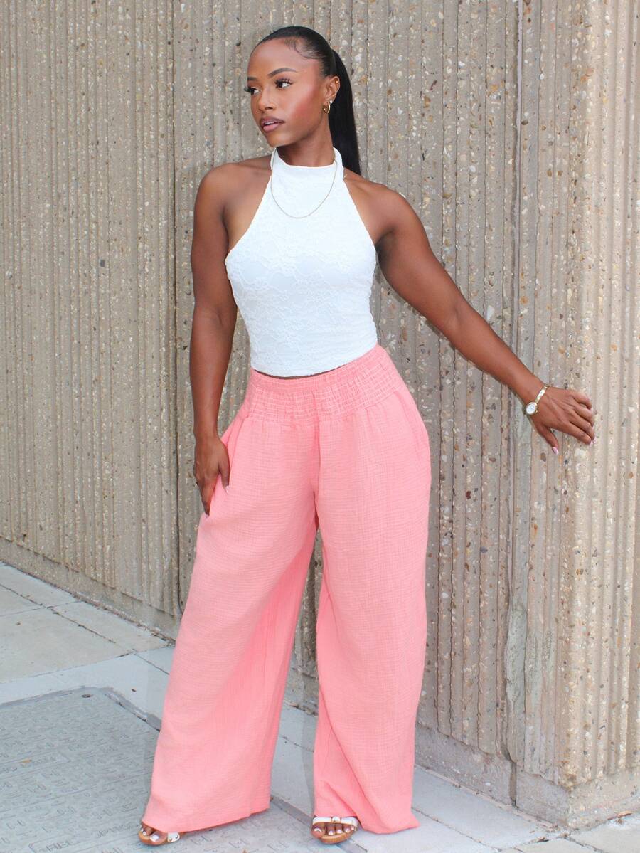 Steph T Women's Elegant Plaid Pants Pink - Pink - View 1