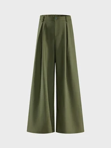 AXEPEAK Men's Solid Color Waist Button Design Wide Leg Loose Fit Long Pants - Green - View 3