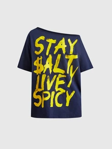 ROMWE Women T-Shirts - Navy Blue - View 5