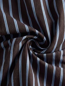 Firerie New Minimalist Elegant Romantic Date Daily Commute Brown Striped Small Stand Collar Sleeveless Cinched Waist Pleated A-Line Long Dress - Brown - View 10