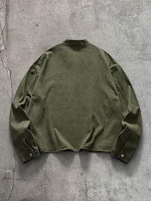 AXEPEAK Men's Washed Applique Embroidery Fashion Jacket - Army Green - View 3