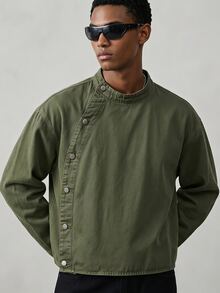 AXEPEAK Men's Washed Applique Embroidery Fashion Jacket - Army Green - View 1
