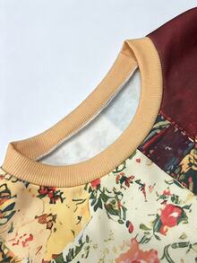 Selamara Women's Vintage Patchwork Floral Print Crewneck Sweatshirt, Oversized Long Sleeve Casual Pullover Top - Multicolor - View 3