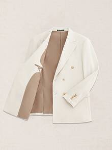 Suiteron Men's Versatile Lapel Neck Long Sleeve Double-Breasted Corduroy Blazer, Formal - White - View 6