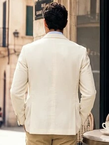 Suiteron Men's Versatile Lapel Neck Long Sleeve Double-Breasted Corduroy Blazer, Formal - White - View 4