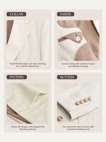 Suiteron Men's Versatile Lapel Neck Long Sleeve Double-Breasted Corduroy Blazer, Formal - White - View 3