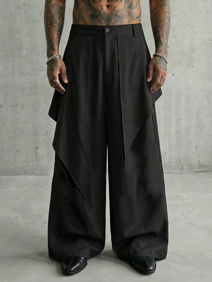 AXEPEAK Men's Fashion Asymmetric Commuter Pants - Black - View 1