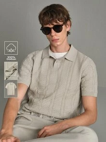 Manfinity CityGents 男士 POLO 領純棉針織毛衣 素色休閒柔軟短袖針織上衣 度假 婚禮 辦公 夏季 - 彩色 - 查看 5