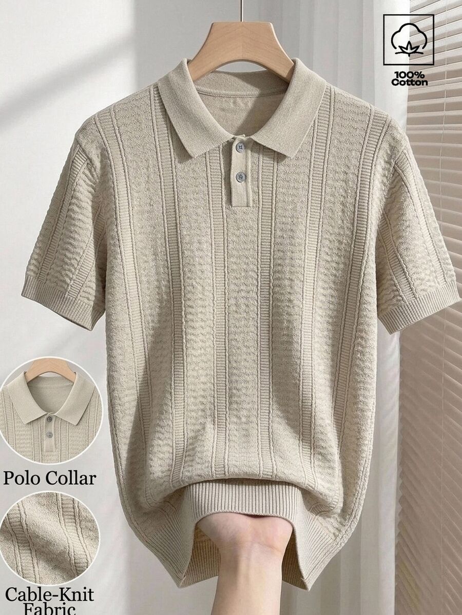 Manfinity CityGents 男士 POLO 領純棉針織毛衣 素色休閒柔軟短袖針織上衣 度假 婚禮 辦公 夏季 - 彩色 - 查看 1