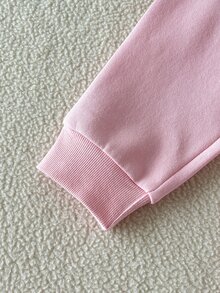 SHEIN 2件組少女粉色純色毛絨連帽長袖微落肩運動衫與運動褲套裝，加厚拉鍊運動外套上衣 + 長褲，休閒可愛甜美蝴蝶結運動服飾，適合春、秋、冬日常穿著、上學、購物等場合 - 藕粉色 - 查看 8