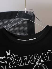 BATMAN X SHEIN Men's Letter Print Crew Neck Short Sleeve Casual T-Shirt - White - View 4