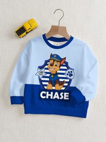 SHEIN | PAW Patrol Young Boy Colorblock Letter & Cartoon Graphic Crew Neck Long Sleeve Sweatshirt - White - View 3