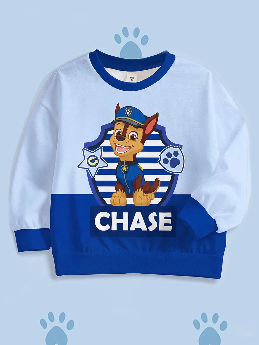 SHEIN | PAW Patrol Young Boy Colorblock Letter & Cartoon Graphic Crew Neck Long Sleeve Sweatshirt - White - View 1