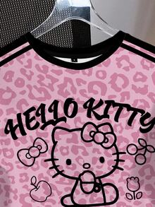 HELLO KITTY AND FRIENDS | SHEIN Women's Full Print Round Neck Short Sleeve T-Shirt - White - View 4