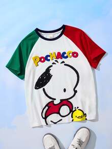 HELLO KITTY AND FRIENDS | SHEIN Tween Boy Multi-Color Cartoon Dog Print Raglan Sleeve T-Shirt, Cute And Lively - White - View 3