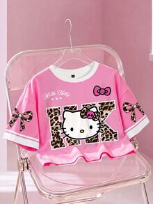 HELLO KITTY AND FRIENDS | SHEIN Women's Casual Letter & Cartoon Print Round Neck T-Shirt, Versatile For Daily Wear - White - View 1