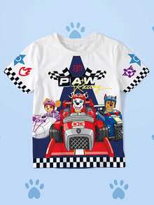SHEIN | PAW Patrol Young Boy Summer Casual Cartoon Dog And Letter Graphic Short Sleeve T-Shirt - White - View 1