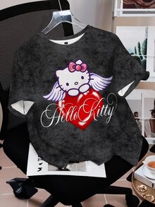 HELLO KITTY AND FRIENDS | SHEIN 女款休閒卡通印花圓領短袖T恤 - 白色 - 查看 3