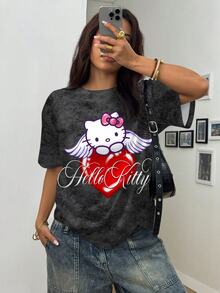 HELLO KITTY AND FRIENDS | SHEIN 女款休閒卡通印花圓領短袖T恤 - 白色 - 查看 5