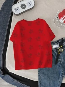 SHEIN | PAW Patrol 小男孩夏季休闲卡通狗和爪印短袖T恤 - 白色 - 查看 2