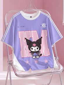 HELLO KITTY AND FRIENDS | SHEIN 大尺碼女款休閒運動牛仔卡通印花圓領短袖T恤 教師社團 白色夏季 - 白色 - 查看 1