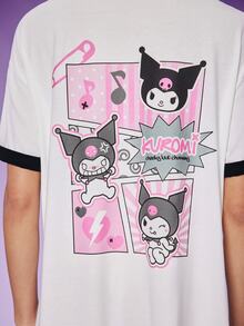 HELLO KITTY AND FRIENDS | SHEIN 女式休闲卡通  和字母印花超大 Ringer 短款白色 T 恤连衣裙，秋季 - 白色 - 查看 3