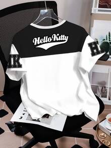 HELLO KITTY AND FRIENDS | SHEIN 女士休闲卡通字母图案短袖圆领T恤，舒适透气，适合夏季 - 白色 - 查看 2