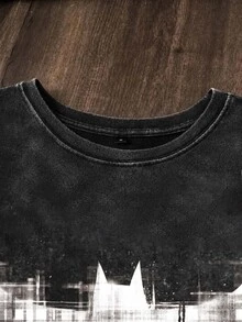 BATMAN X SHEIN 男士圓領短袖休閒百搭T恤 - 黑色 - 查看 5