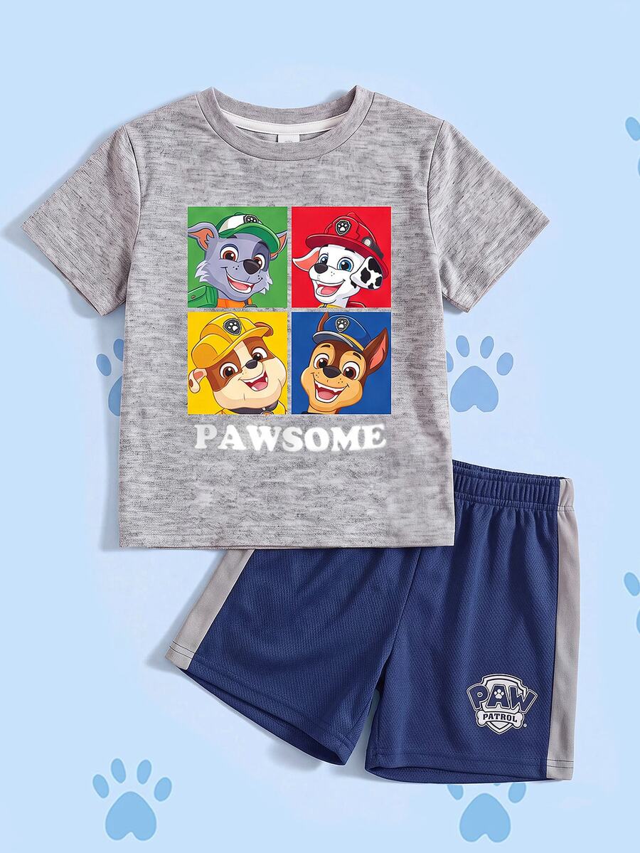 SHEIN | PAW Patrol 男童圆领短袖T恤短裤套装(2件套) - 白色 - 查看 1